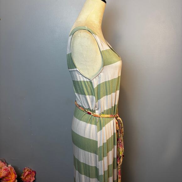 Matilda Jane Maxi Dress Seaside Afternoon Floral Striped Belt Medium Green/White - Picture 3 of 9